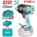 Акумулаторен ударен безчетков гайковерт TOTAL INDUSTRIAL, 1/2", 42 V, 870 Nm, 2 х 2.0 Ah