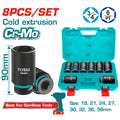 Комплект удължени шестостенни ударни вложки TOTAL, CrMo, 3/4", 8 части