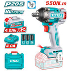 Акумулаторен ударен безчетков гайковерт TOTAL INDUSTRIAL, 1/2", 20 V, 550 Nm, 2 х 4 Ah