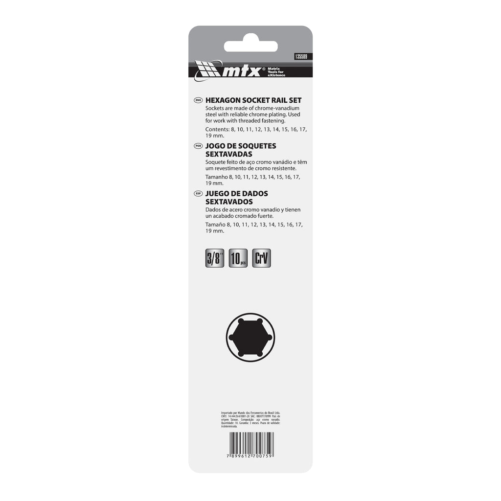 К-т вложки,  3/8",  6-стенни, 10 бр., 8-19 мм MTX