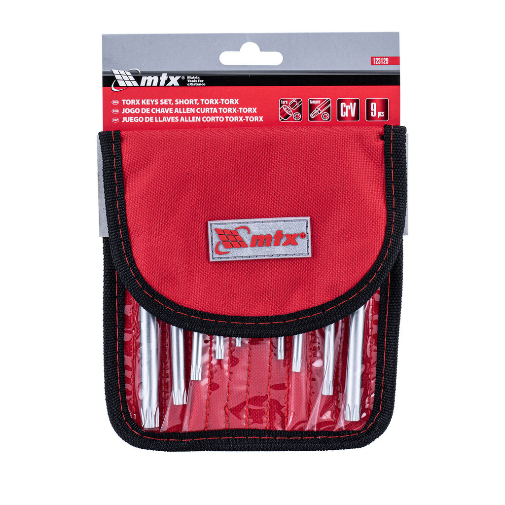 К-т ключове имбусни TORX-TORX Tamper, 9 бр.: T10-T50, CrV, къси, матирани, в калъф MTX