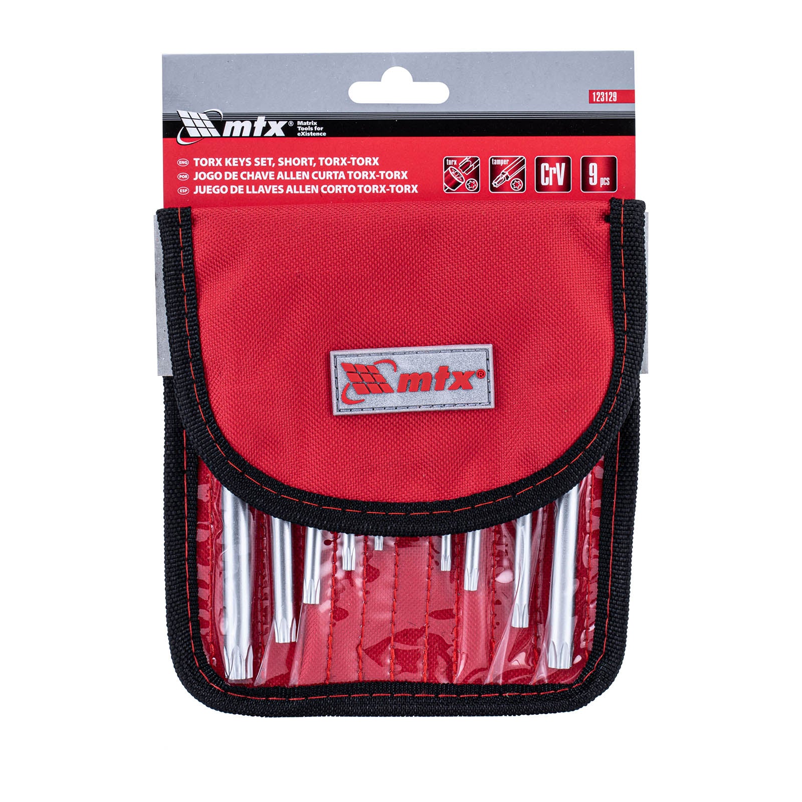К-т ключове имбусни TORX-TORX Tamper, 9 бр.: T10-T50, CrV, къси, матирани, в калъф MTX