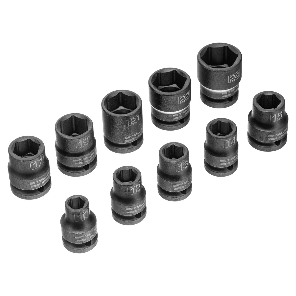 К-т ударни вложки, 6-стенни, 1/2" 10-24 мм 10бр.  STELS