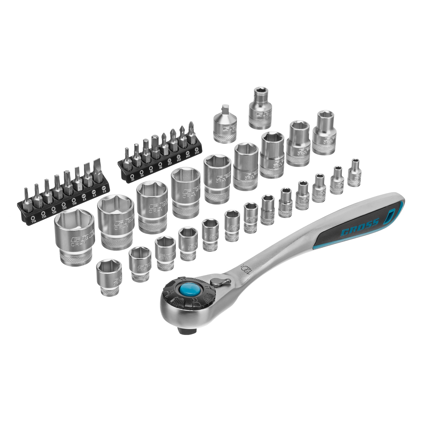 Вложки комплект, 41 бр., 1/2", 1/4", CrV, с тресчотка 120 зъба GROSS