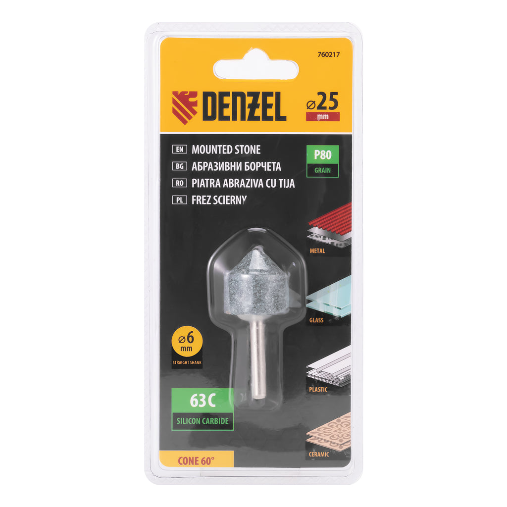 Борче абразивно, конус, 25 х 25 mm, опашка 6 mm, 63C Denzel