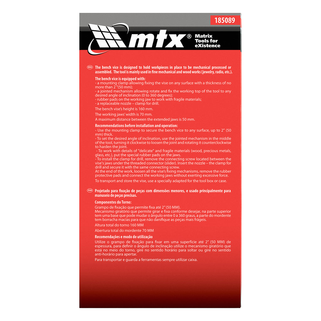 Менгеме настолно, 70 mm, многофункционално, сменяема скоба за бормашина, шарнирен механизъм MTX