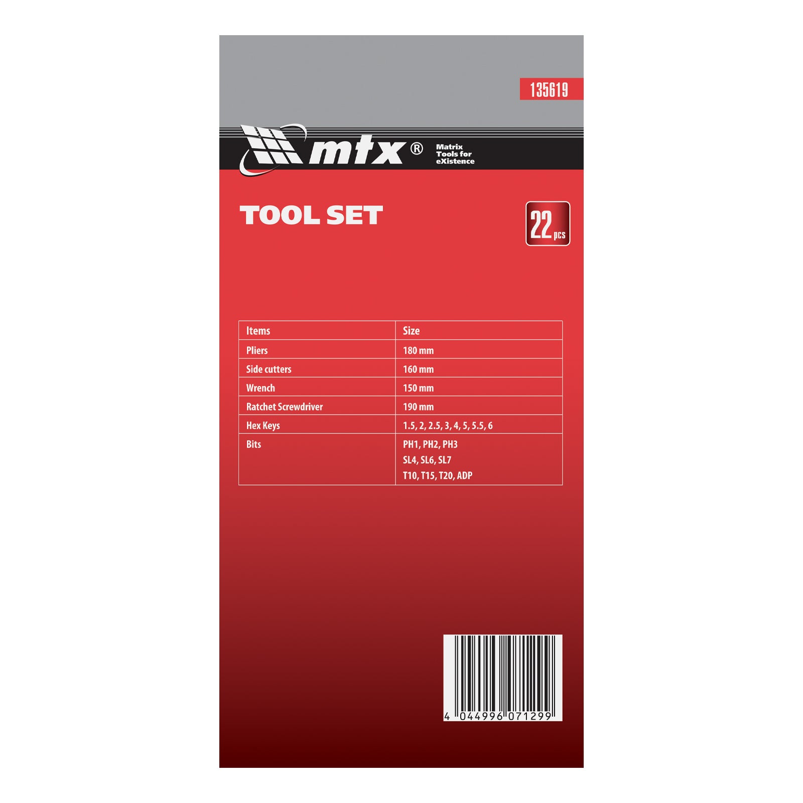 К-т инструменти, 22 части MTX