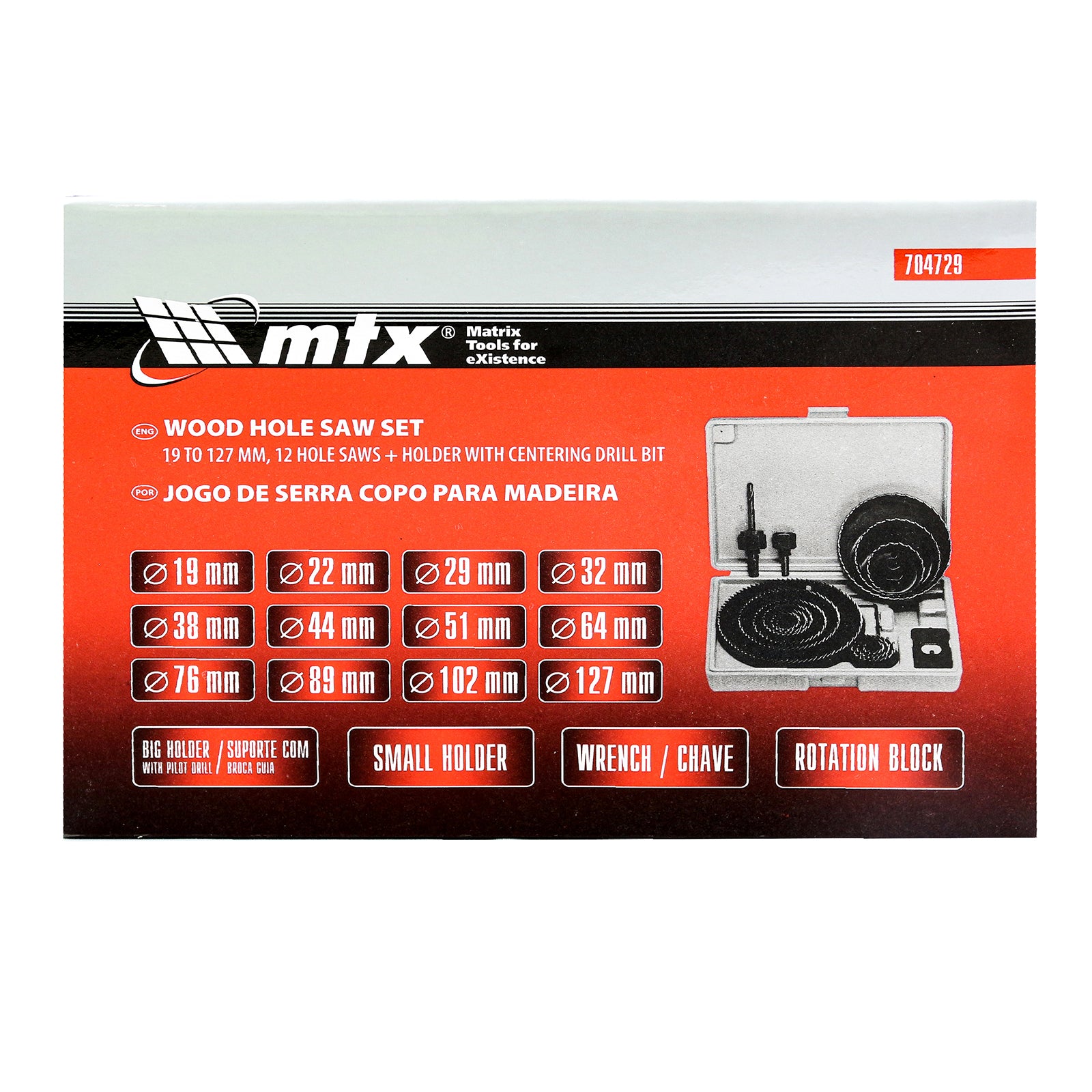 К-т боркорони за дърво, D 19-127 мм, 16 бр. MTX