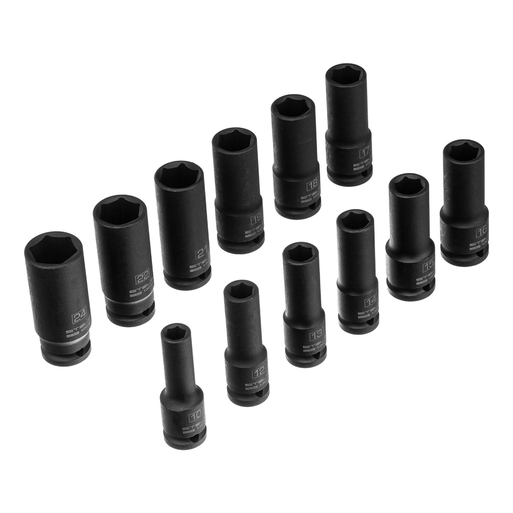 К-т ударни удължени вложки,1/2" 10-24 мм в кутия, 12бр.  STELS