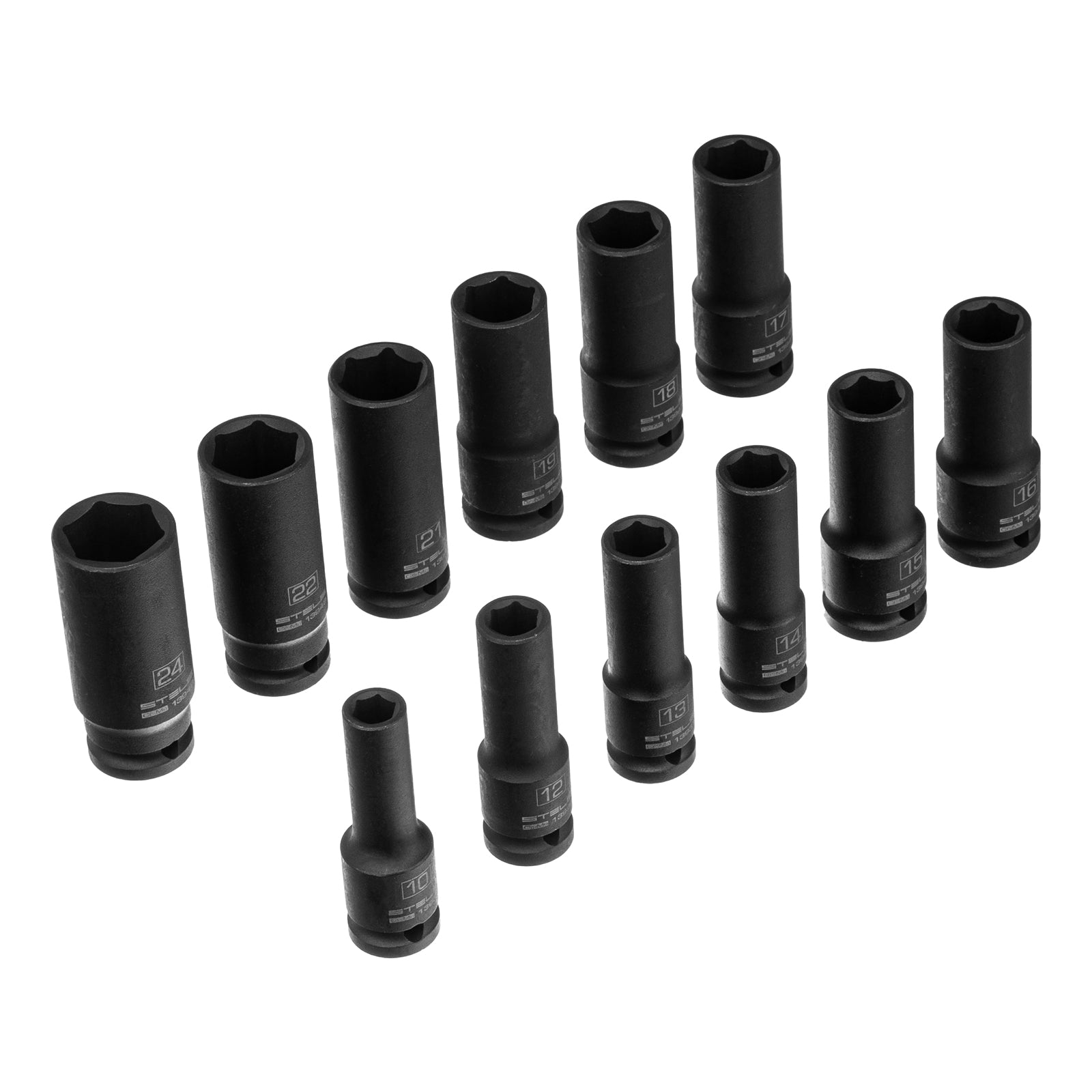 К-т ударни удължени вложки,1/2" 10-24 мм в кутия, 12бр.  STELS