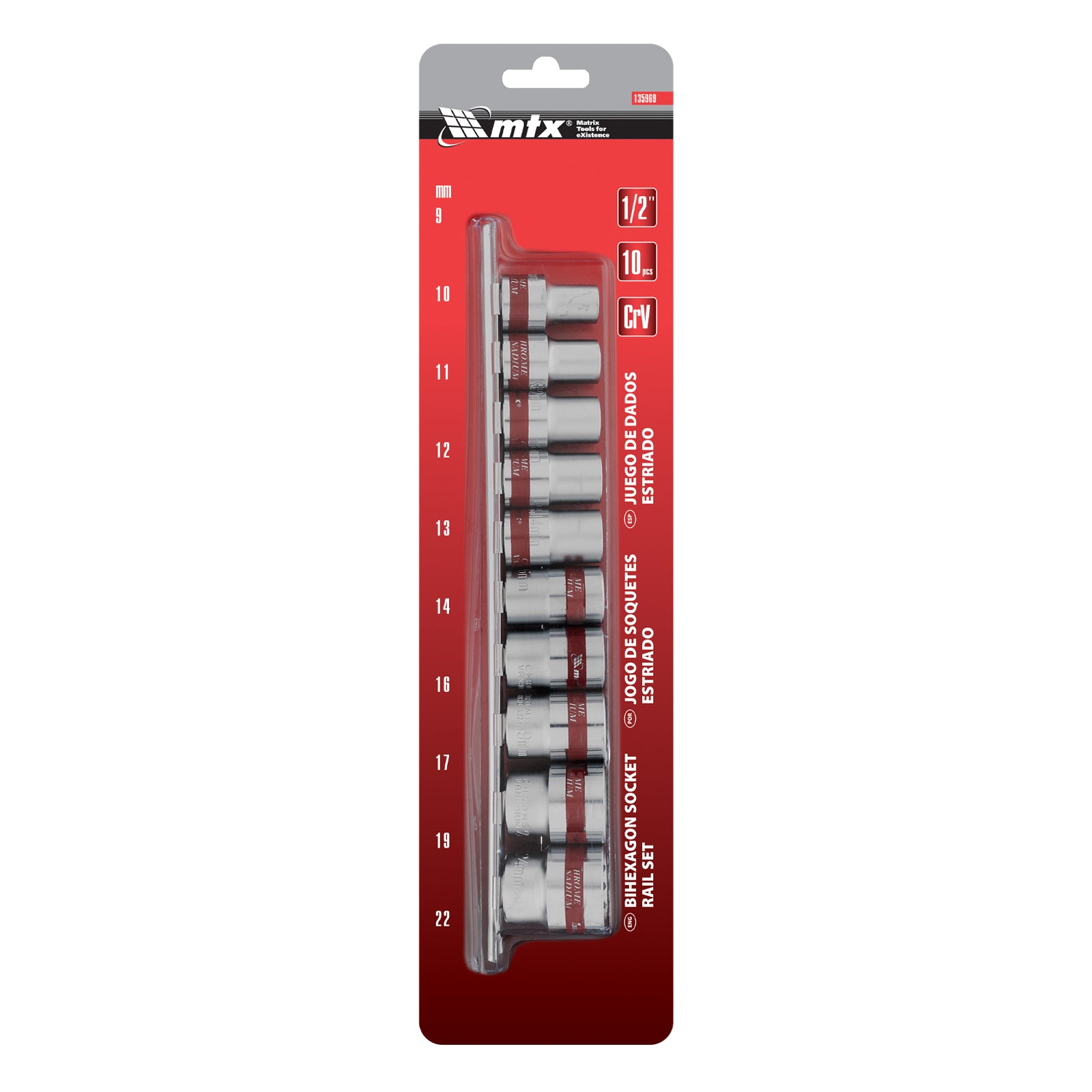К-т вложки, 1/2", 12-стенни, CrV, 10 бр., 10-24 мм MTX