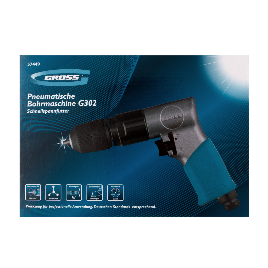 Бормашина пневматична G302, 3/8", 1800 об/мин, патрон 10 мм Gross