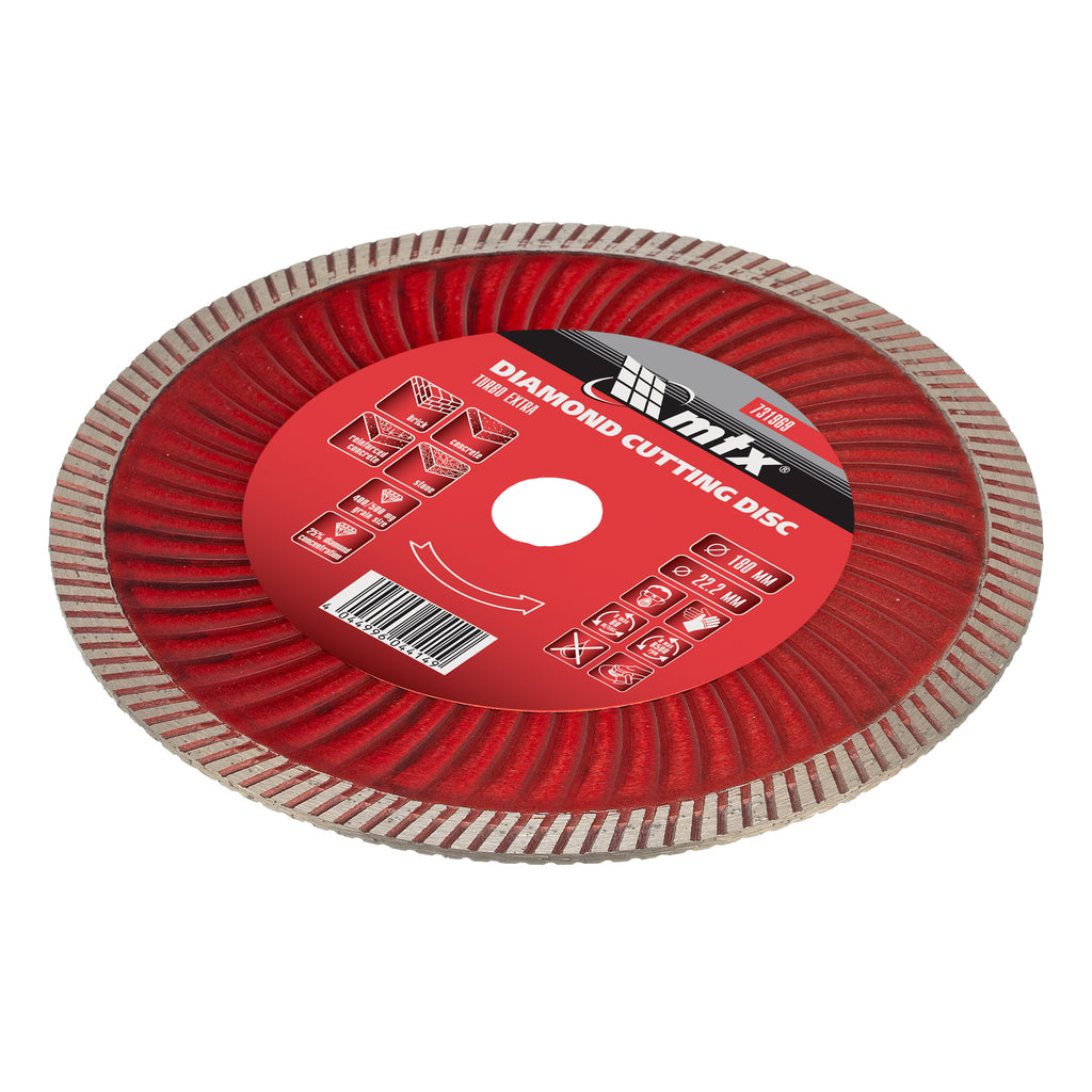 Диск диамантен, 180 х 22,2 мм, Turbo Extra, за сухо рязане MTX