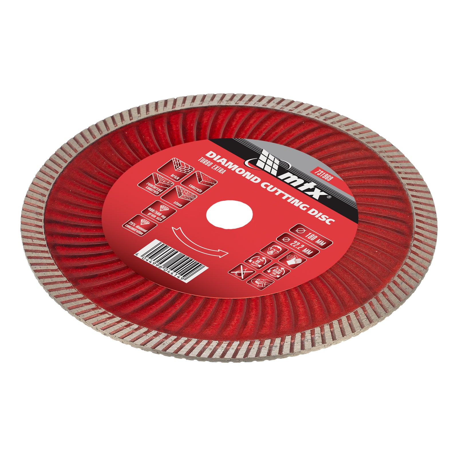 Диск диамантен, 180 х 22,2 мм, Turbo Extra, за сухо рязане MTX