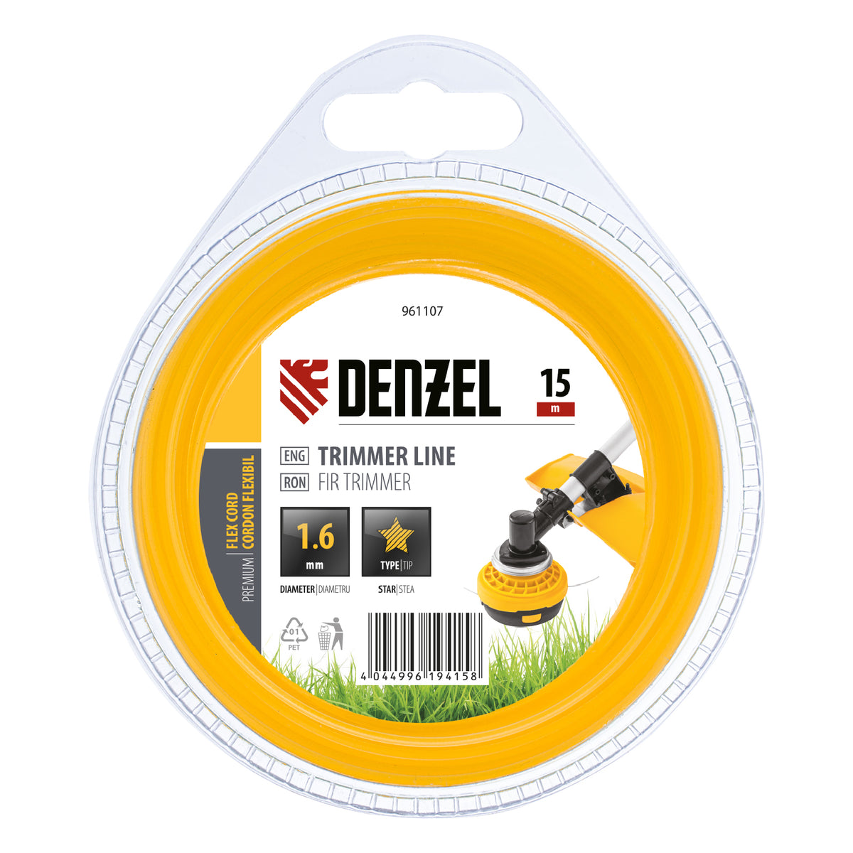 Корда за тример, звезда, 1,6 мм х 15 м, FLEX CORD DENZEL