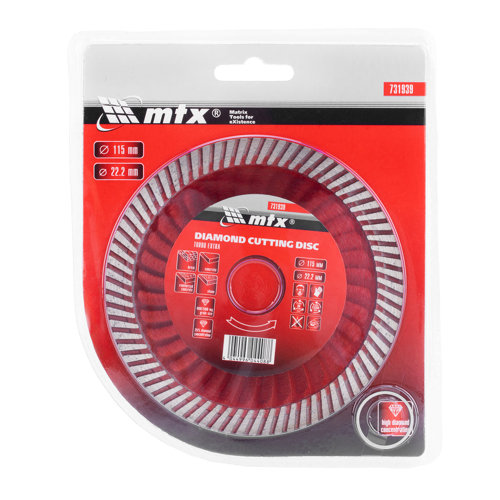 Диск диамантен за сухо рязане Turbo Extra, 115 х 22,2 мм MTX