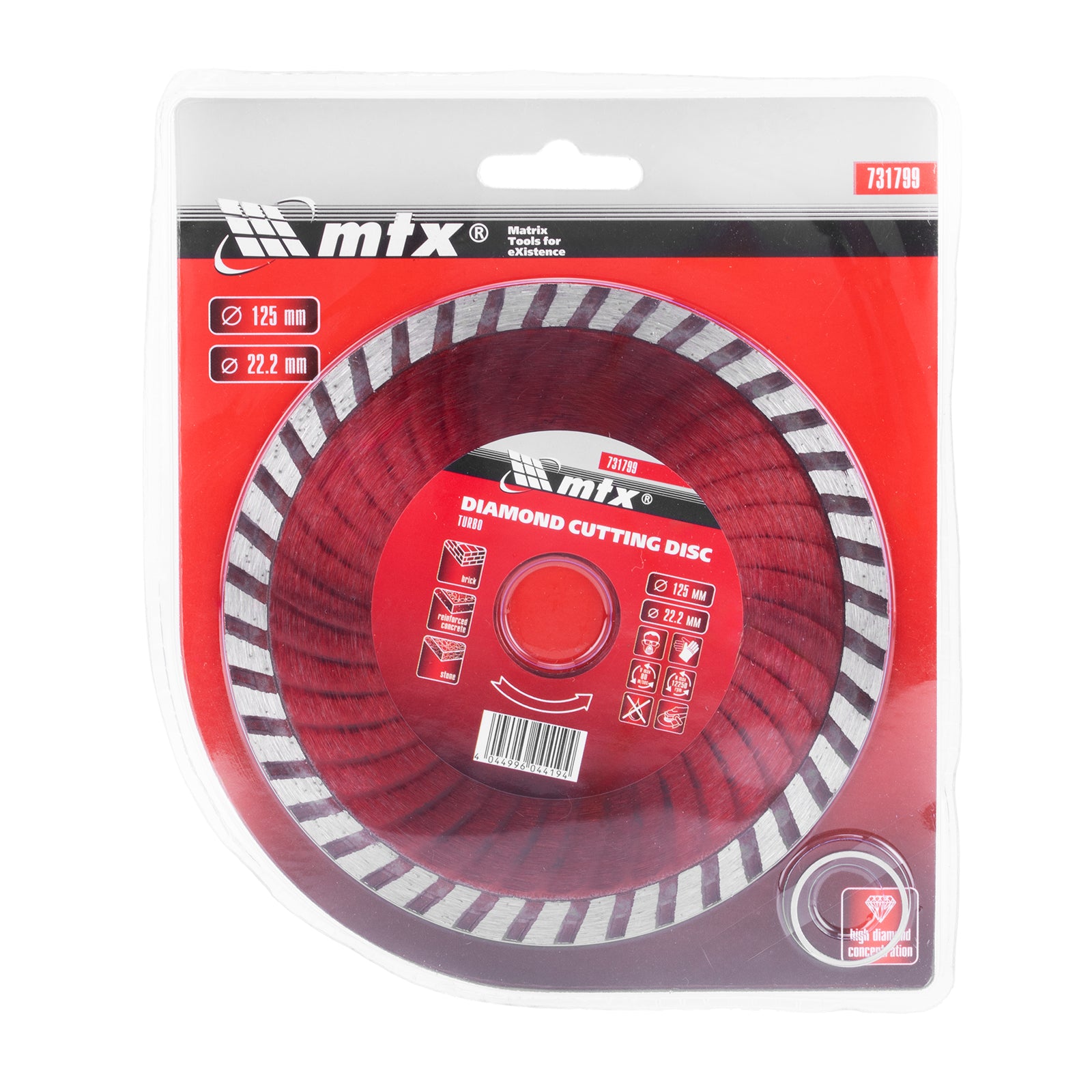 Диск диамантен за сухо рязане Turbo, 125 х 22,2 мм MTX