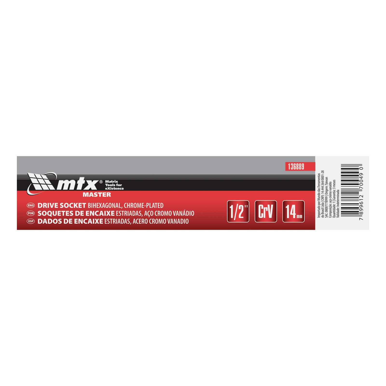 Вложка, 1/2", 14 мм, 12-стенна, CrV, хромирана MTX
