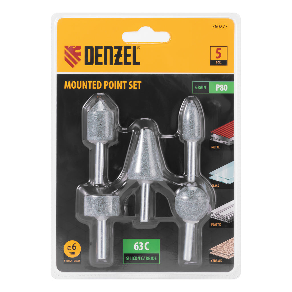 Комплект борчета абразивни, опашка 6 mm, 63C,  5 бр. Denzel