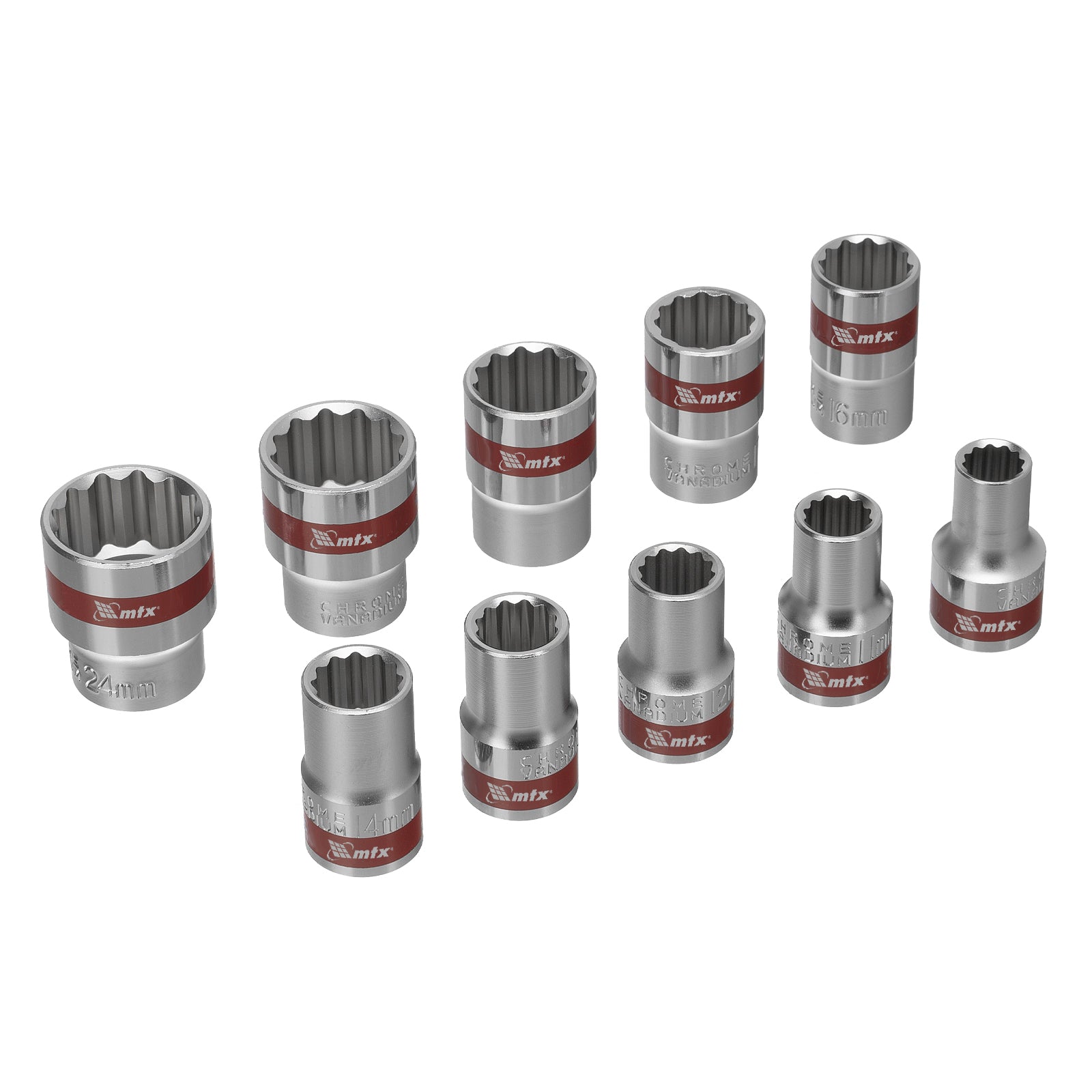 К-т вложки, 1/2", 12-стенни, CrV, 10 бр., 10-24 мм MTX