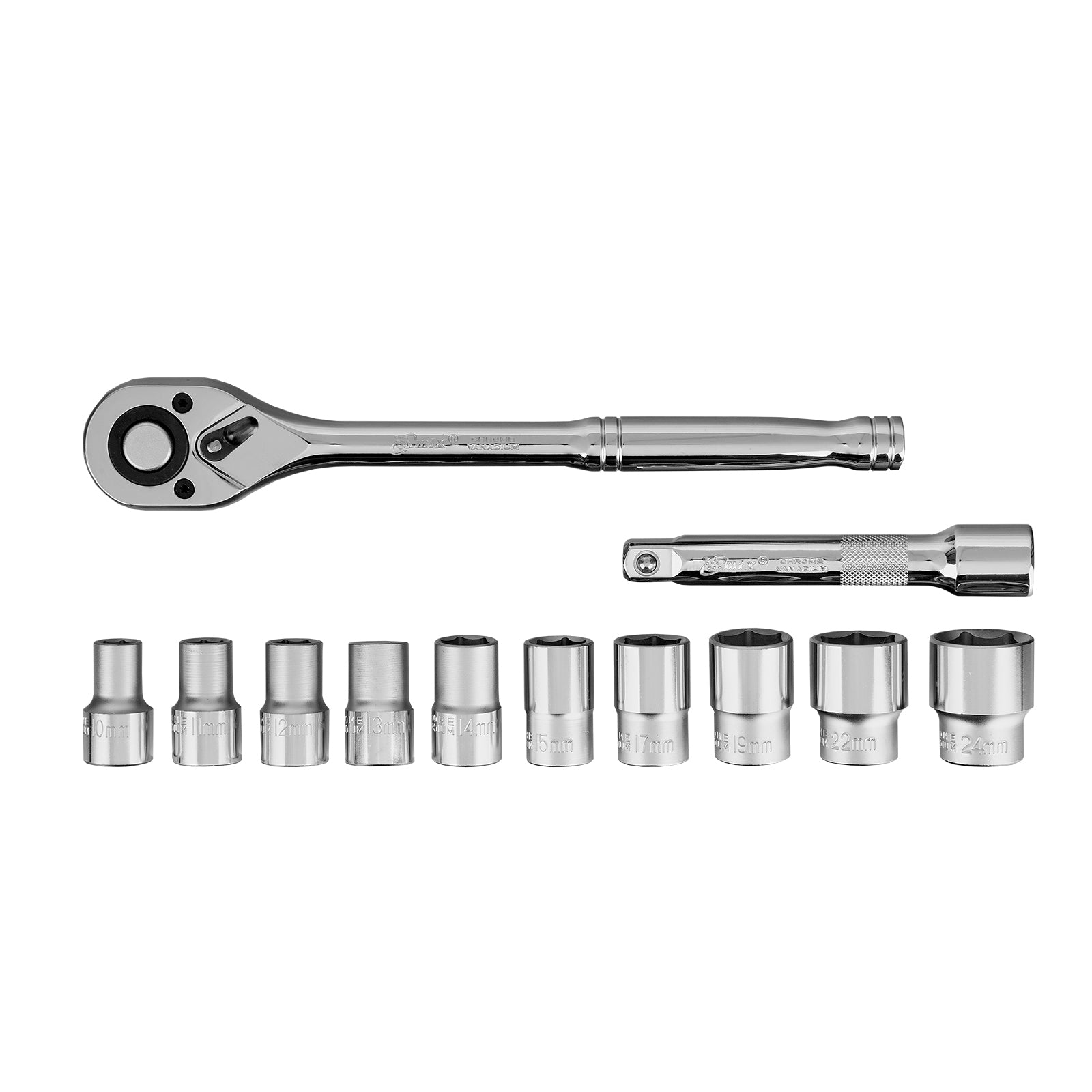К-т инструменти,  12 части, вложки 1/2", 10-24 мм, тресчотка MTX