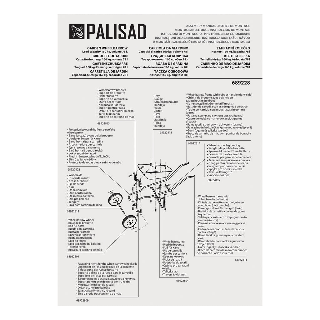 Количка градинска, товароподемност 170 кг, обем 78 л, 2 колела PALISAD