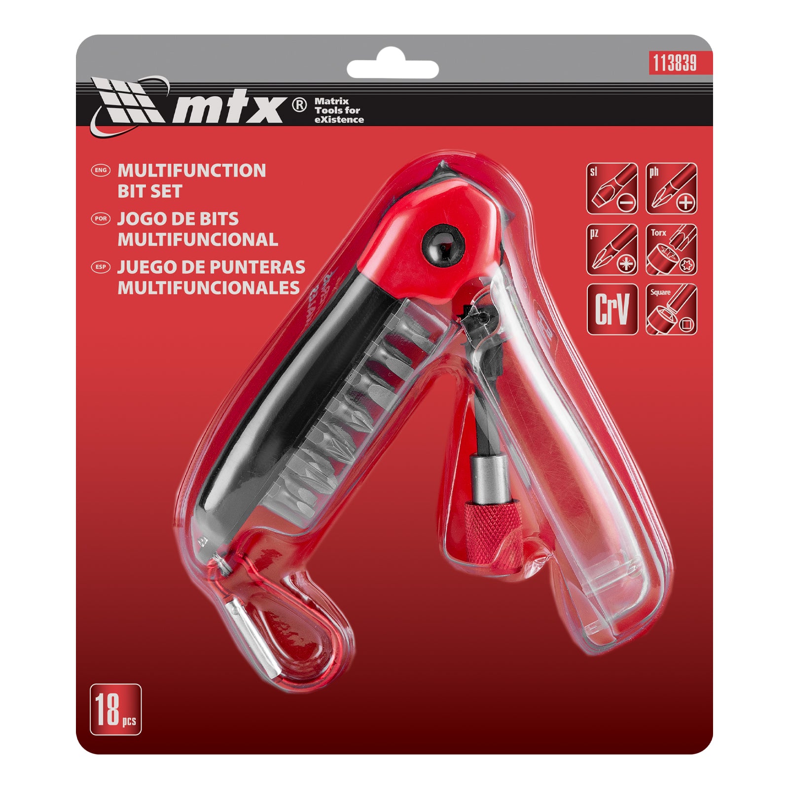 К-т битове с магнитен адаптер, CrV, 18бр., в кутия MTX