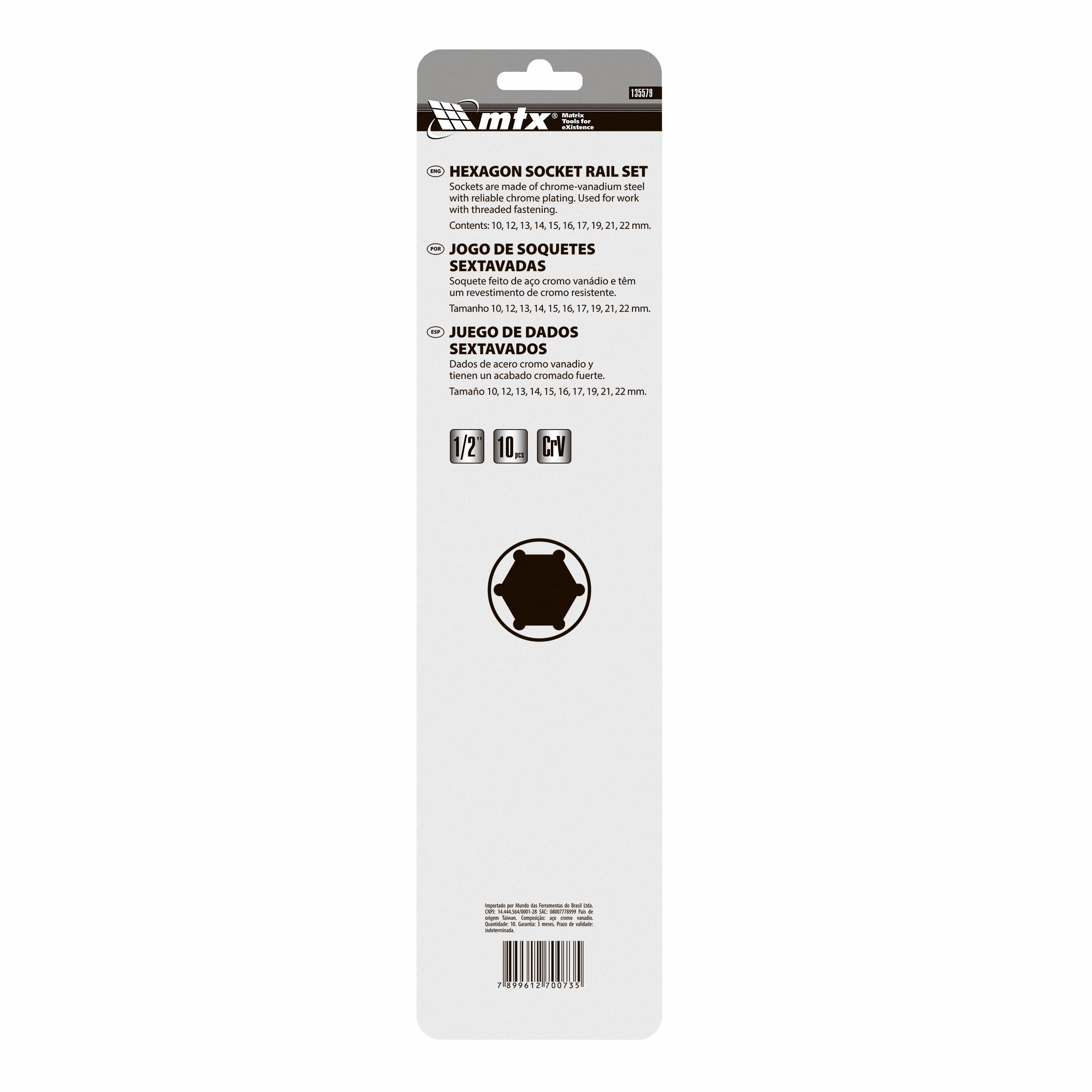 К-т вложки, 1/2", 6-стенни, 10 бр., 10-22 мм MTX