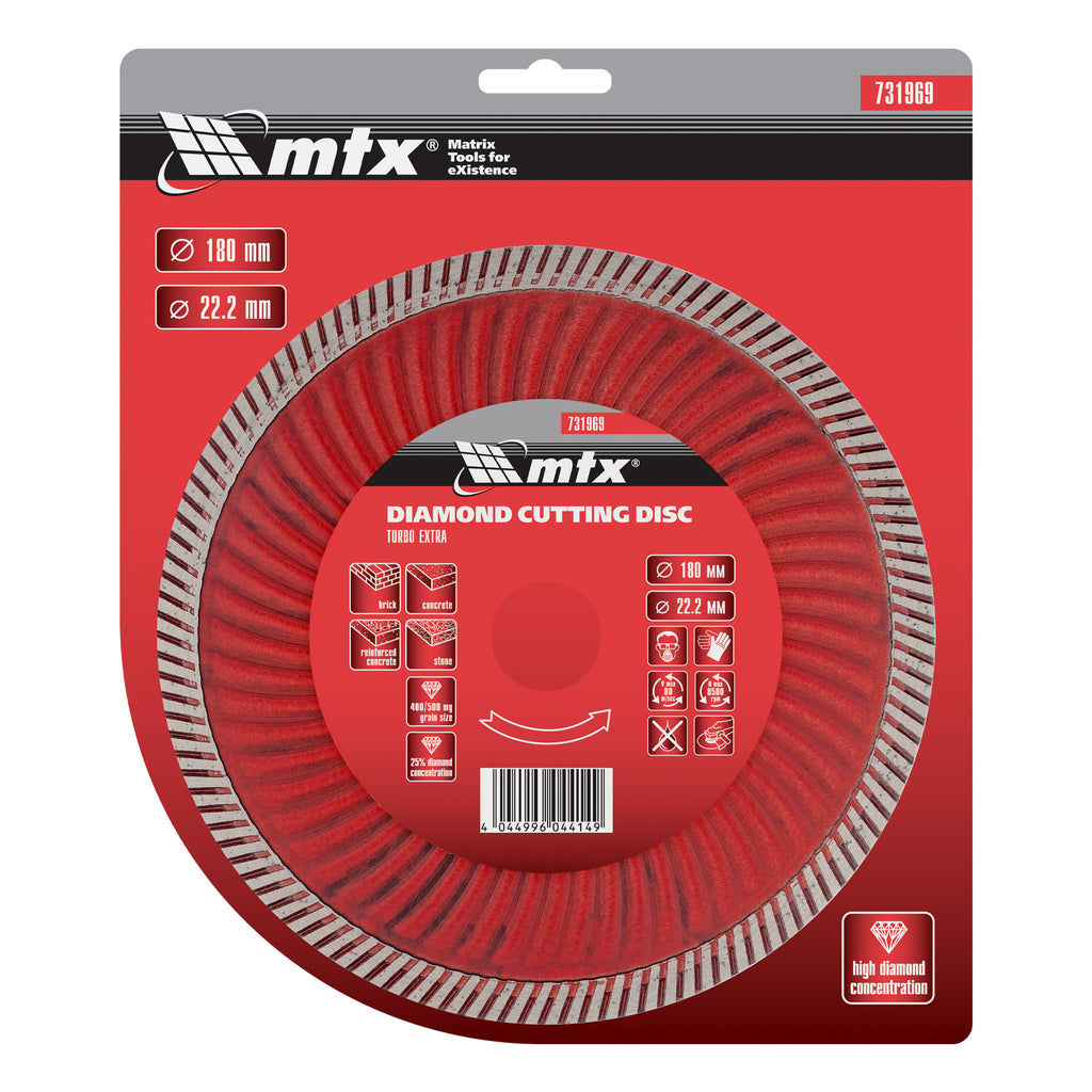 Диск диамантен, 180 х 22,2 мм, Turbo Extra, за сухо рязане MTX