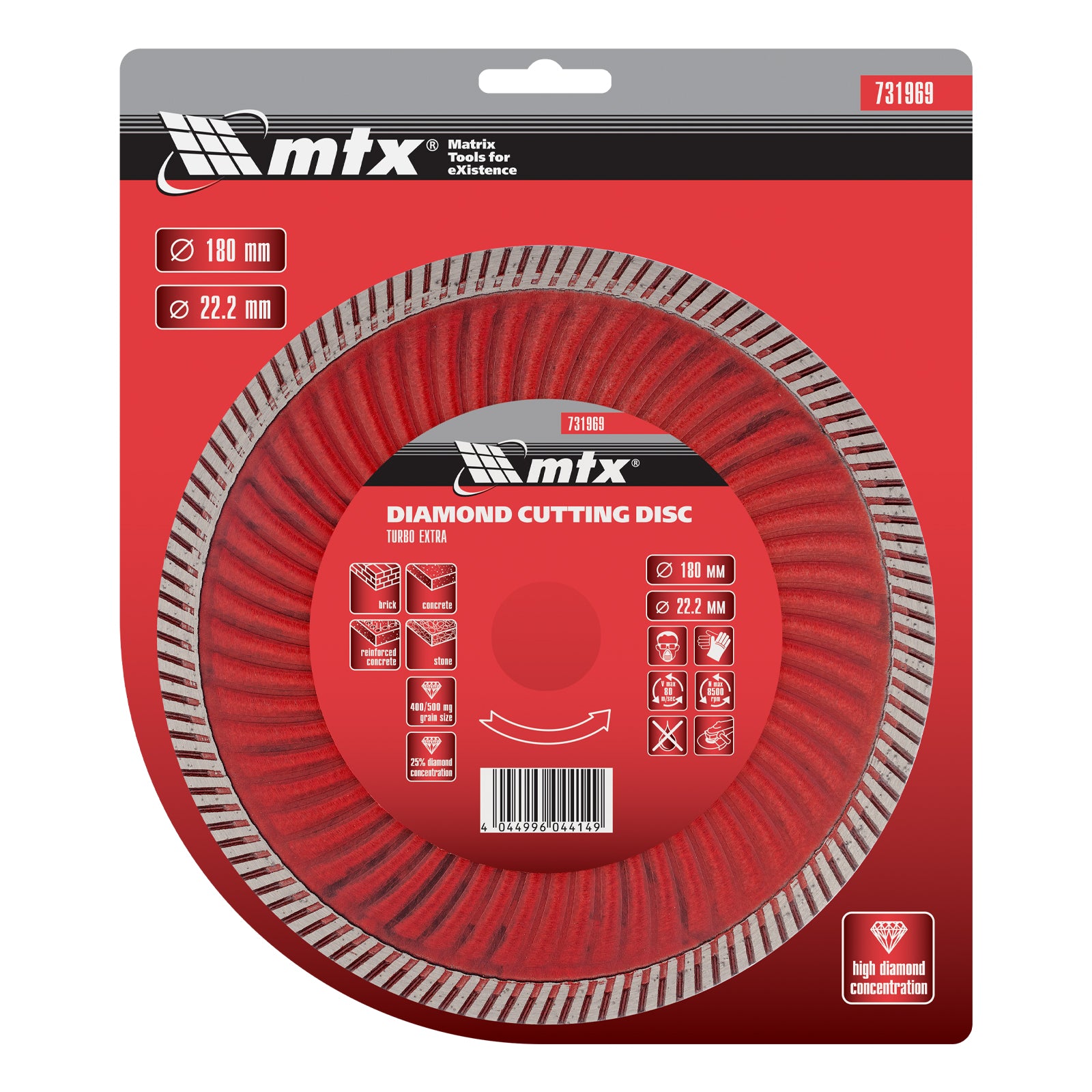 Диск диамантен, 180 х 22,2 мм, Turbo Extra, за сухо рязане MTX