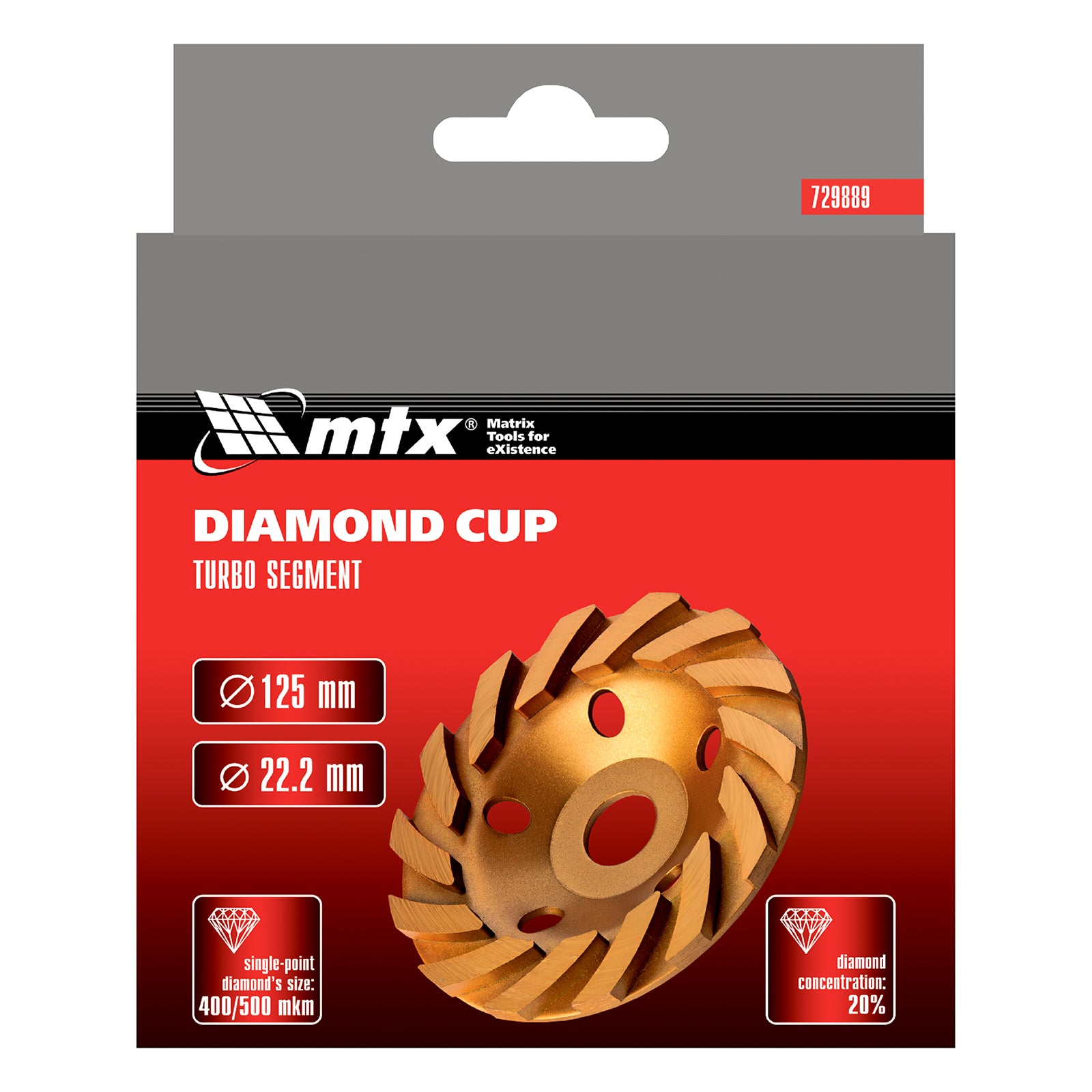 Диск диамантен за шлайфане, чашкообразен, 125 мм, Turbo MTX