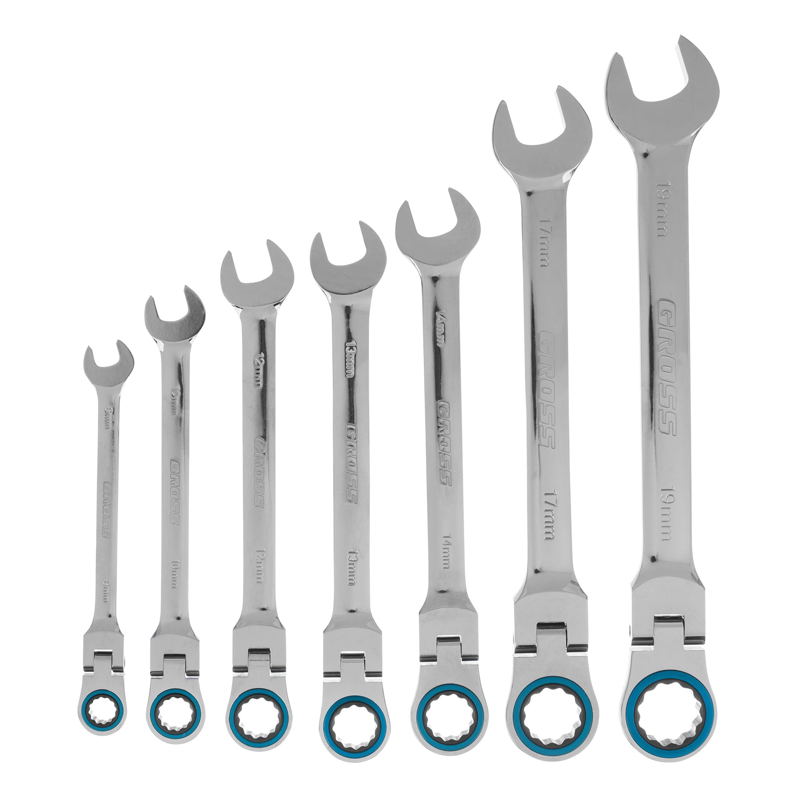К-т ключове звездогаечни с тресчотка, 8-19 mm, 7 бр., шарнирни Gross