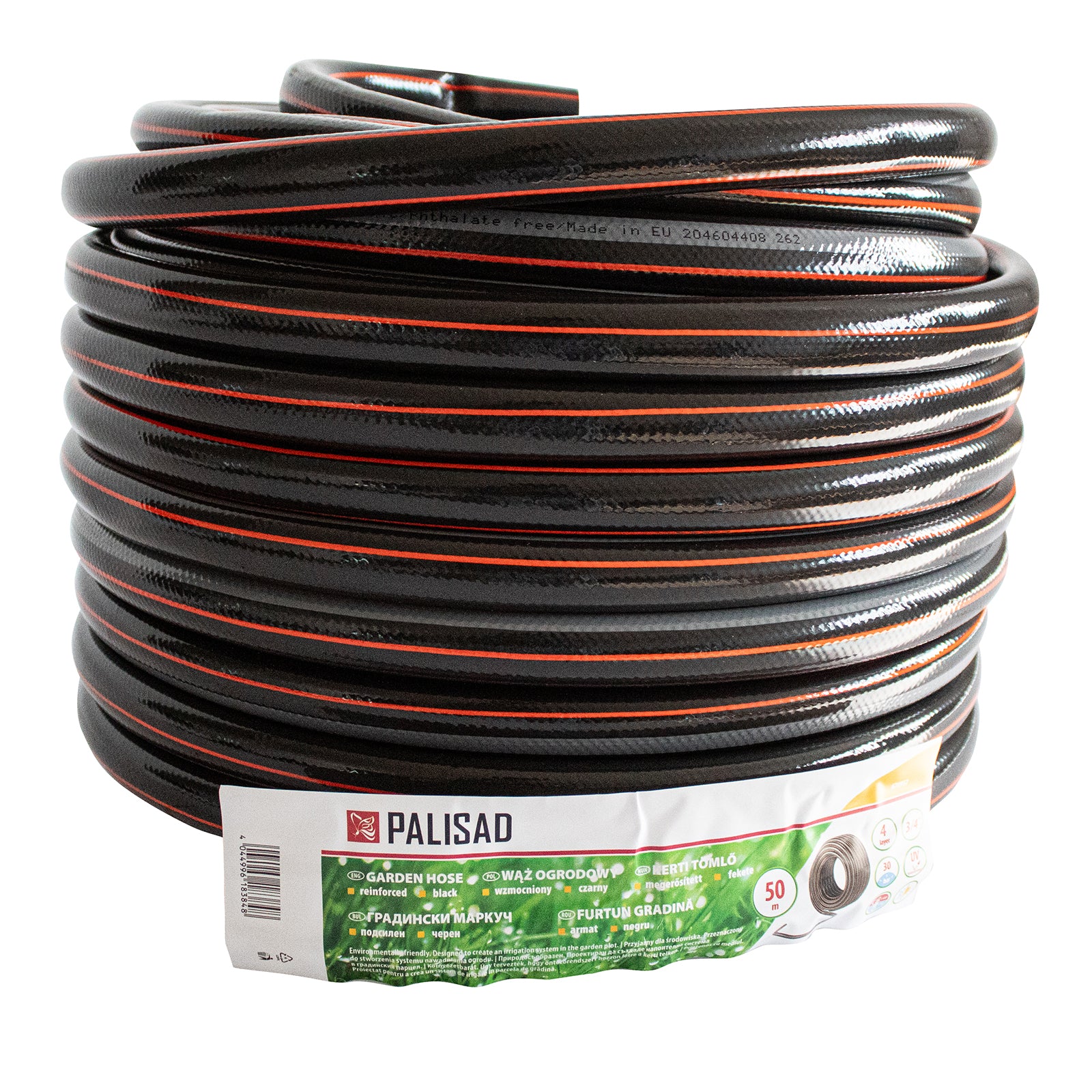 Маркуч за поливане подсилен 3/4 ", 50 м, 4 слоя, без фталати, черен Palisad
