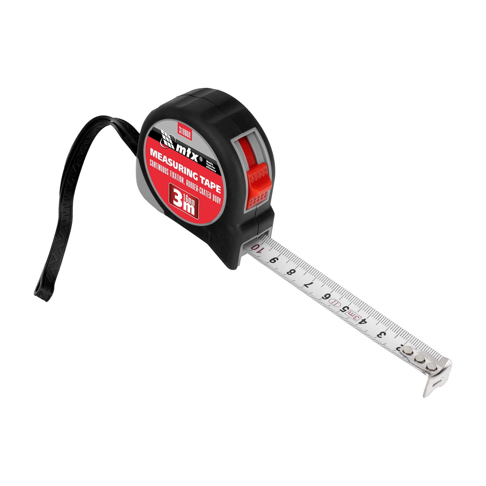 Ролетка Continuous fixation, 3 m х 16 мм, гумиран корпус, плавно фиксиране, за бита// MTX