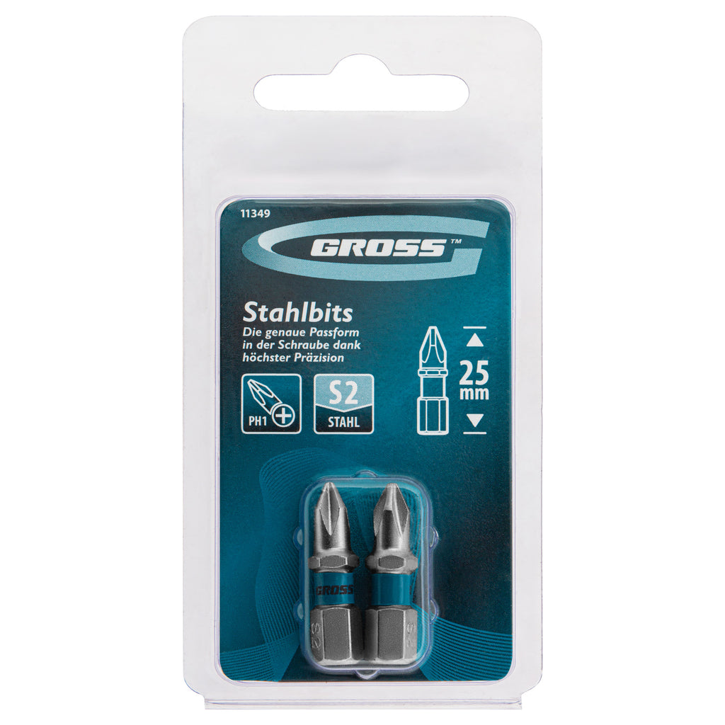 К-т битове PH1 х 25 мм, стомана S2, 2 бр. Gross