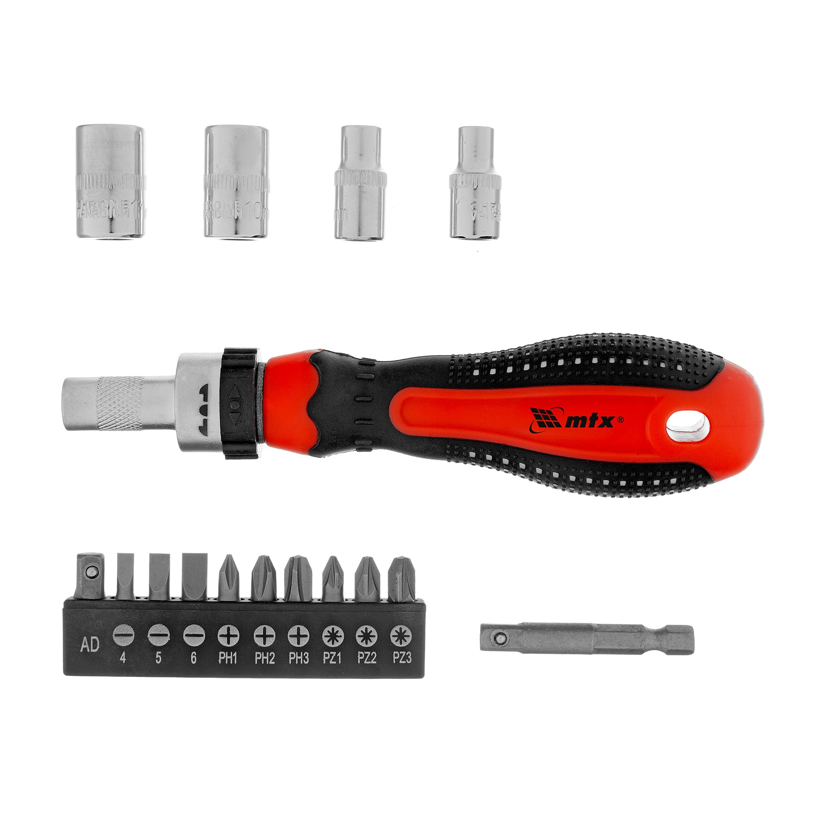 Отвертка реверсивна, К-т битове и вложки, CrV, 16 части, 1/4" MTX