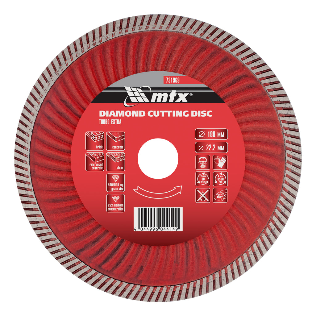 Диск диамантен, 180 х 22,2 мм, Turbo Extra, за сухо рязане MTX