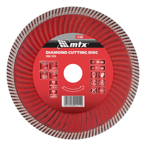 Диск диамантен, 180 х 22,2 мм, Turbo Extra, за сухо рязане MTX