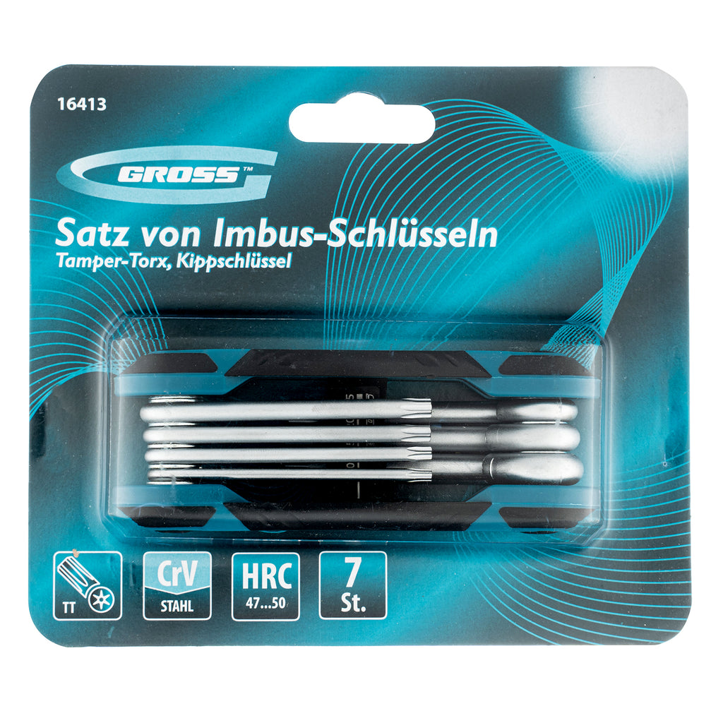 К-т ключове имбусни Tamper-Torx, TT10-TT40, CrV, сгъваеми, 7 бр.Gross