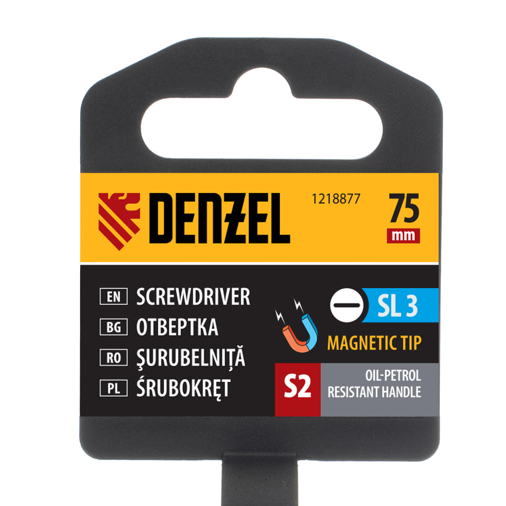 Отвертка SL3х75, S2, трикомпонентна дръжка DENZEL
