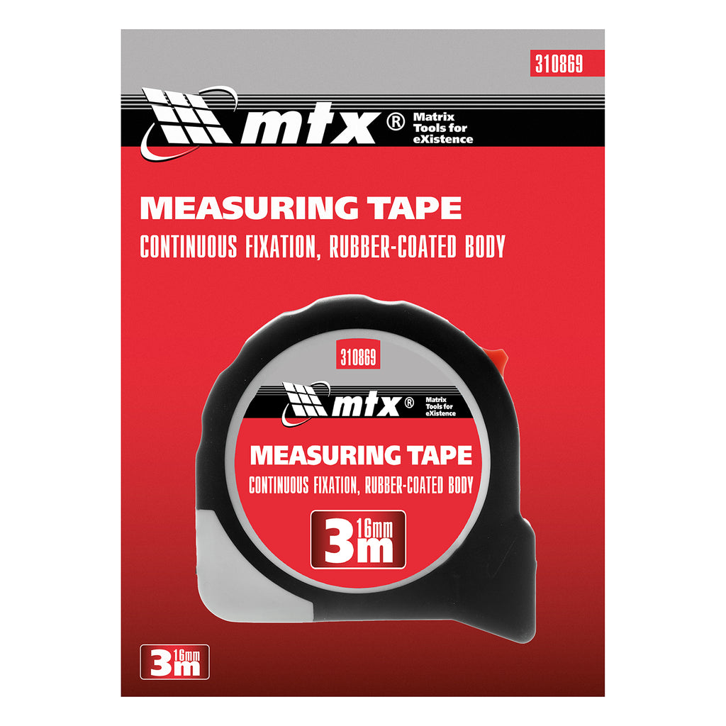 Ролетка Continuous fixation, 3 m х 16 мм, гумиран корпус, плавно фиксиране, за бита// MTX