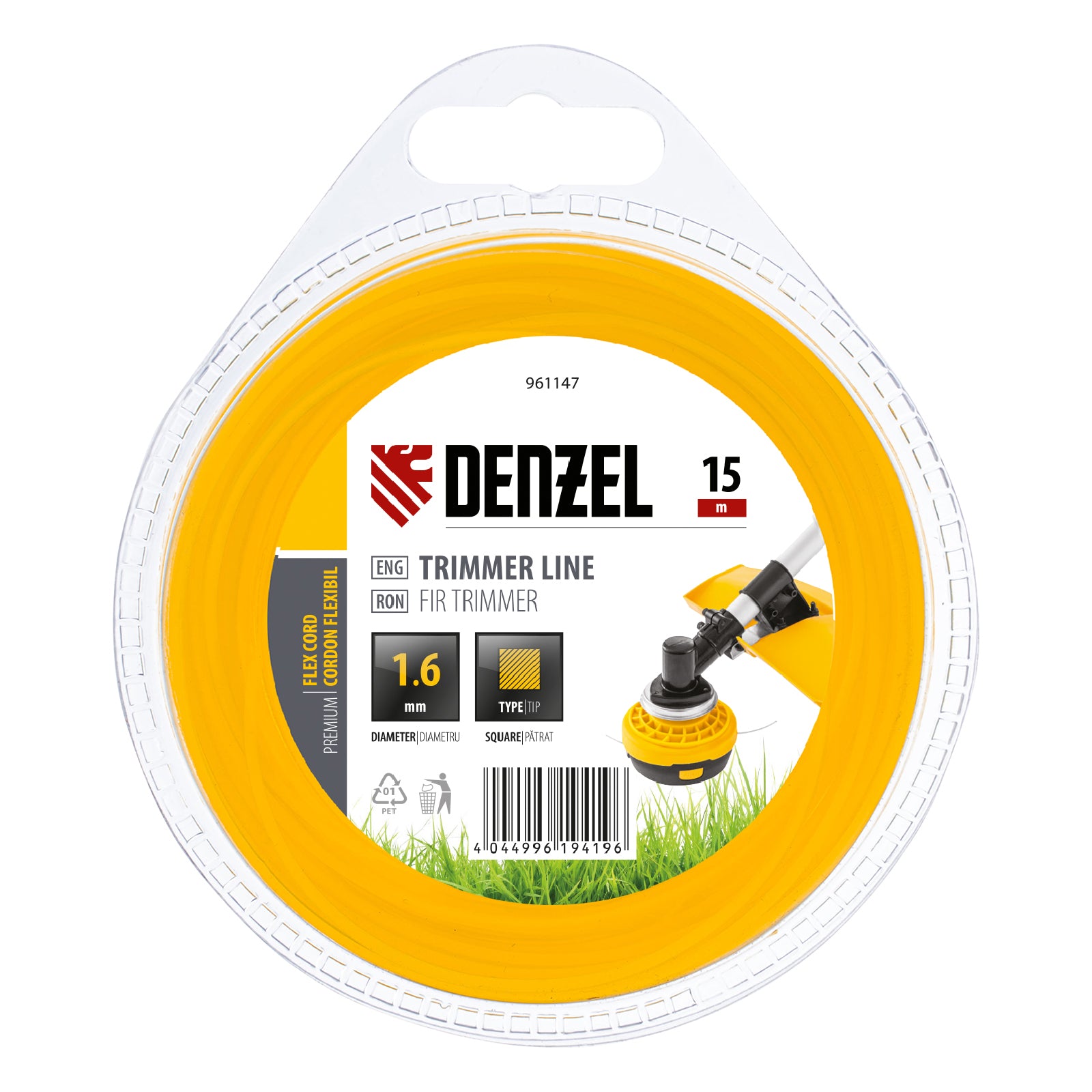 Корда за тример, квадратна, 1,6 мм х 15 м, FLEX CORD DENZEL