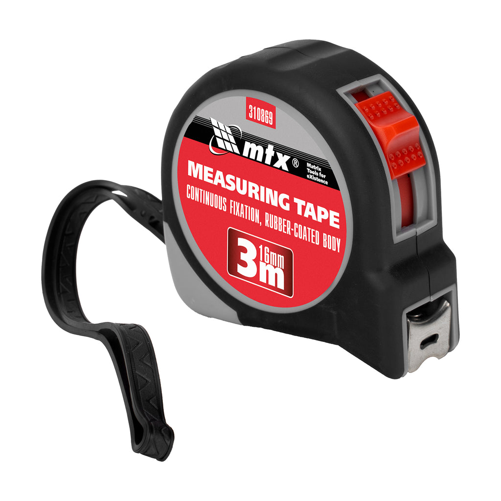 Ролетка Continuous fixation, 3 m х 16 мм, гумиран корпус, плавно фиксиране, за бита// MTX