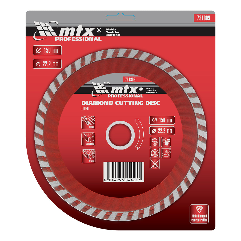 Диск диамантен за сухо рязане Turbo, 150 х 22,2 mm MTX