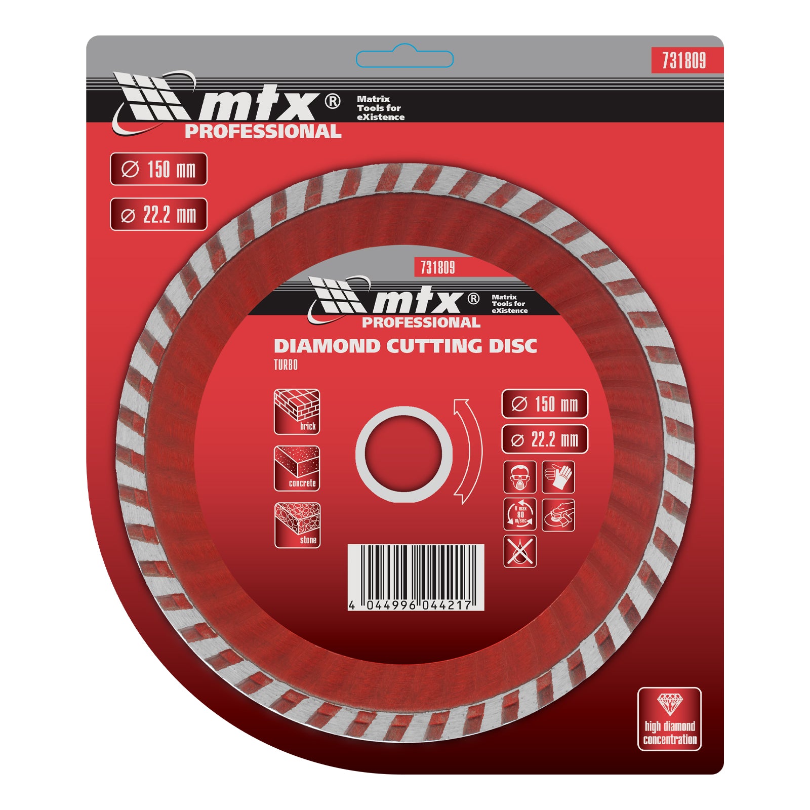 Диск диамантен за сухо рязане Turbo, 150 х 22,2 mm MTX
