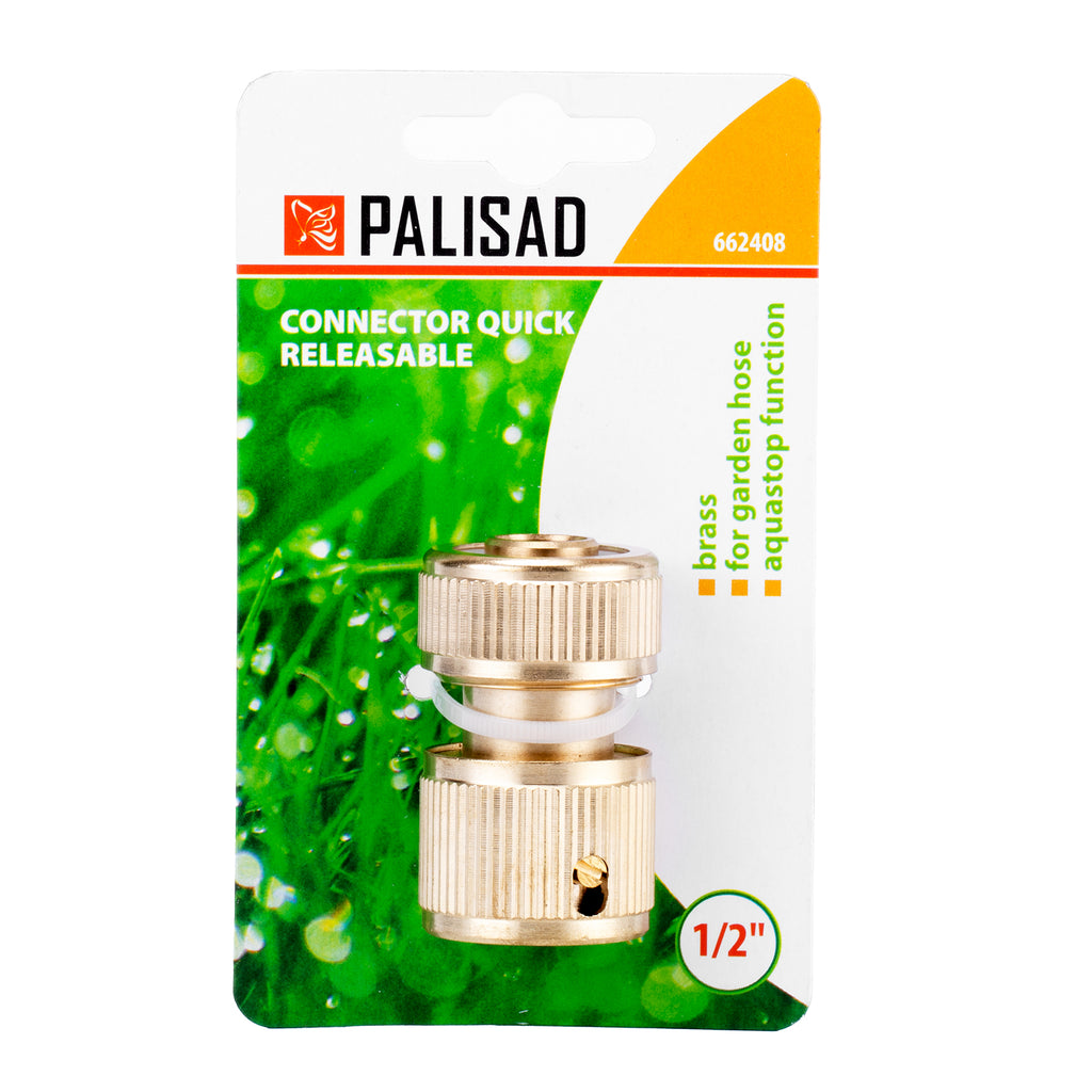 Съединител за маркуч 1/2", аквастоп, месингов Palisad