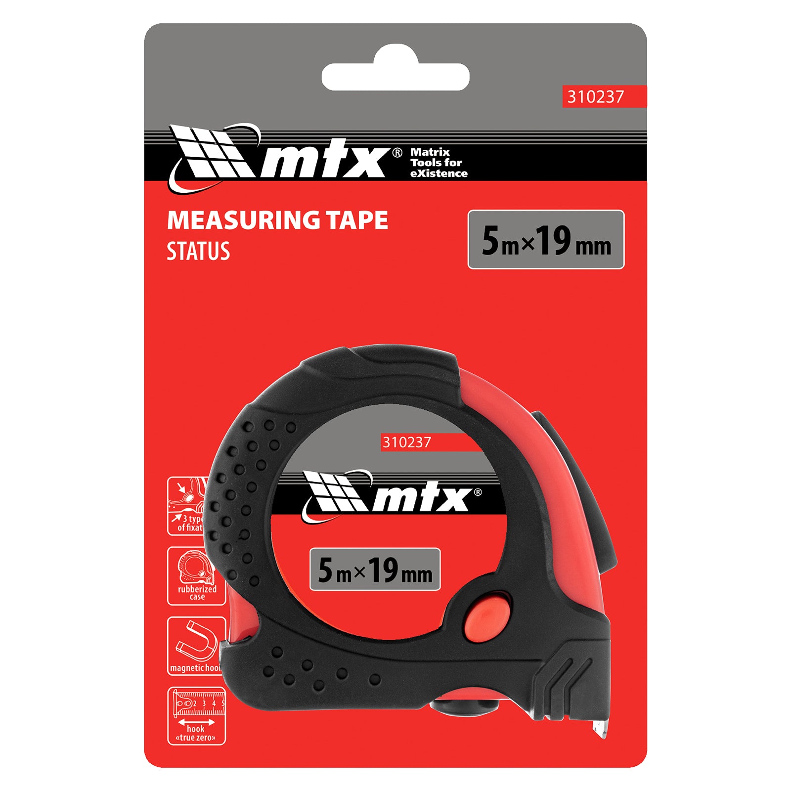Ролетка Status magnet fixation, 5 м х 19 мм, гумиран корпус, магнитен накрайник, СЕ MTX