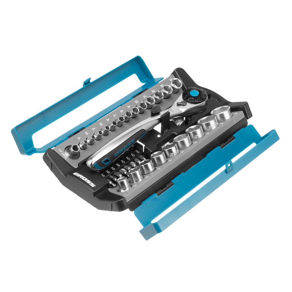 Вложки комплект, 41 бр., 1/2", 1/4", CrV, с тресчотка 120 зъба GROSS