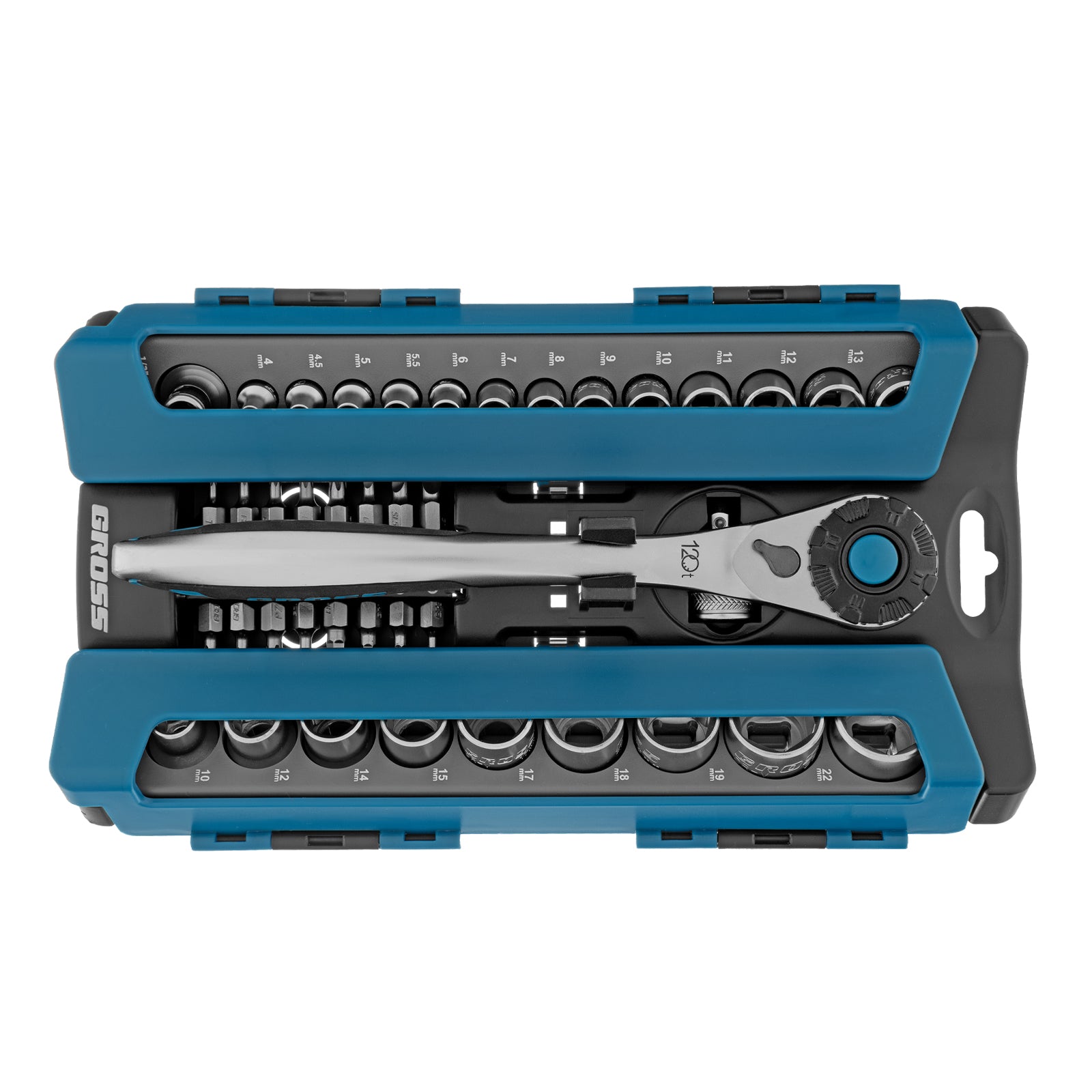 Вложки комплект, 41 бр., 1/2", 1/4", CrV, с тресчотка 120 зъба GROSS
