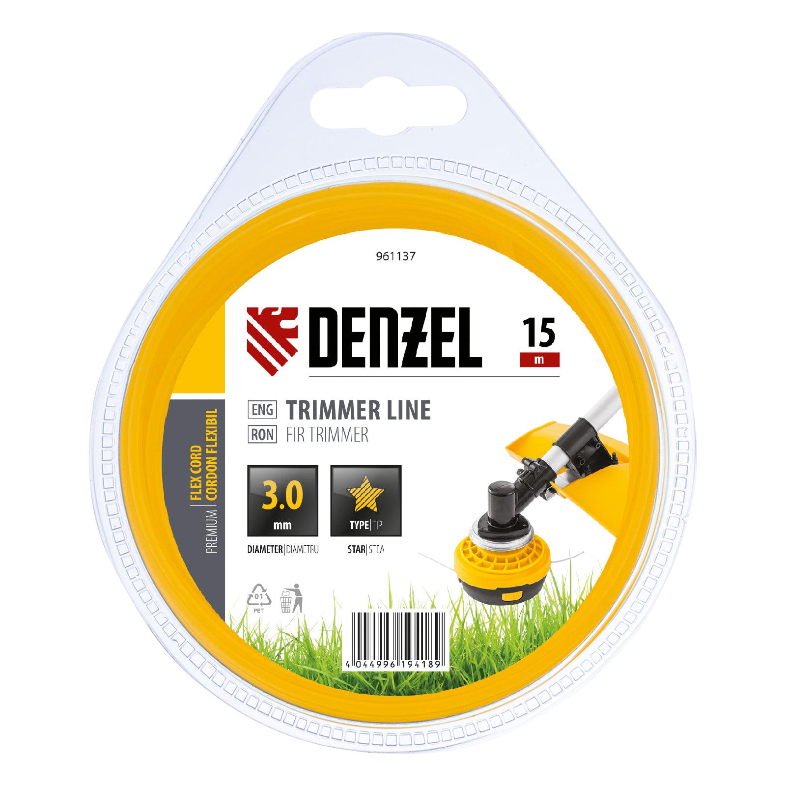 Корда за тример, звезда, 3,0 мм х 15 м, FLEX CORD DENZEL